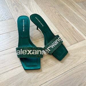 Alexander Wang crystal silk green heels sandals size 37/US 7